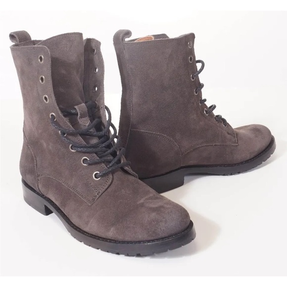 Frye Natalie Brown Suede Leather Lace Up Military Combat Boots SIZE 11B - Picture 1 of 12